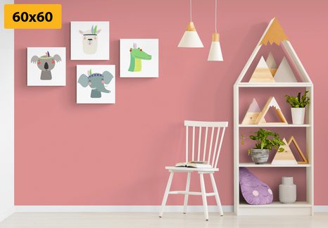 SET OBRAZŮ ZVÍŘÁTKA S INDIÁNSKÝM PÍRKEM - SESTAVY OBRAZŮ - OBRAZY