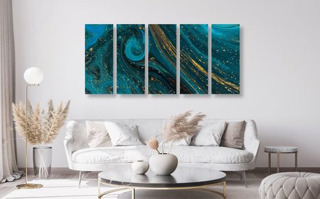 5-DÍLNÝ OBRAZ SMARAGDOVÁ ABSTRAKCE - ABSTRAKTNÍ OBRAZY - OBRAZY