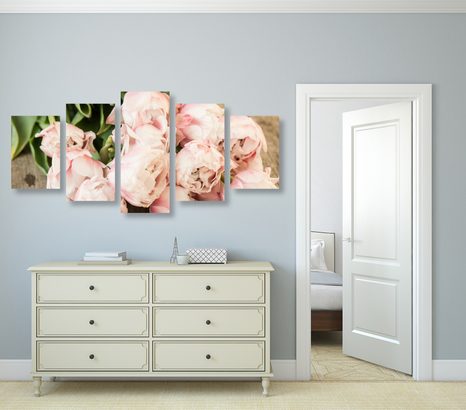 5-DÍLNÝ OBRAZ ROMANTICKÁ KYTICE - OBRAZY KVĚTŮ - OBRAZY