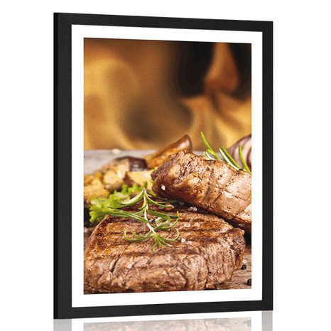 POSTER WITH MOUNT GRILLED BEEF STEAK - WITH A KITCHEN MOTIF - POSTERS