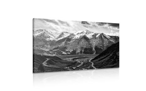 OBRAZ PIĘKNA GÓRSKA PANORAMA W WERSJI CZARNO-BIAŁEJ - OBRAZY CZARNO-BIAŁE - OBRAZY