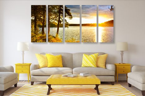 TABLOU 5-PIESE APUS DE SOARE DEASUPRA LACULUI - TABLOU NATURĂ ȘI PEISAJE NATURALE - TABLOURI