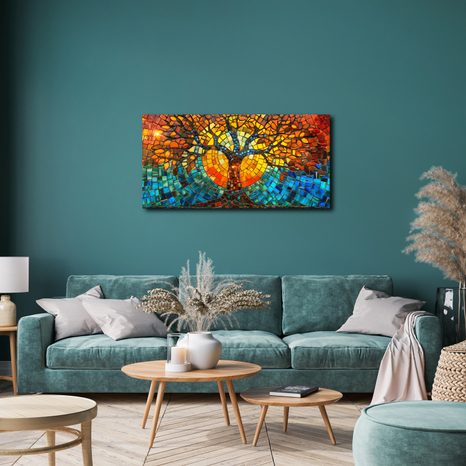 WANDBILD LEUCHTENDER LEBENSBAUM IN MOSAIK - BILDER BÄUME DES LEBENS - BILDER