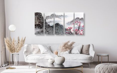 5-DÍLNÝ OBRAZ ČÍNSKÁ KRAJINA V MLZE - OBRAZY PŘÍRODY A KRAJINY - OBRAZY