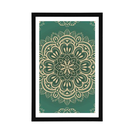 PLAKAT S PASPARTUOM MANDALA NA TIRKIZNOJ POZADINI - FENG SHUI - PLAKATI