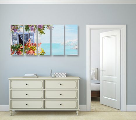 5-DIELNY OBRAZ DOMČEK A VÝHĽAD NA MORE - OBRAZY PRÍRODY A KRAJINY - OBRAZY