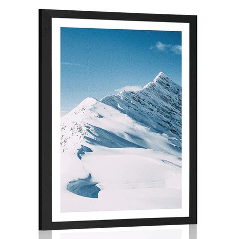 POSTER MIT PASSEPARTOUT SCHNEEBEDECKTE BERGE - NATUR - POSTER