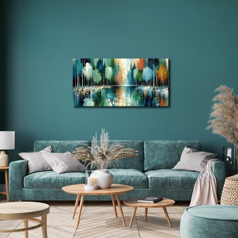 OBRAZ PODZIMNÍ STROMY U VODY - OBRAZY LES - OBRAZY