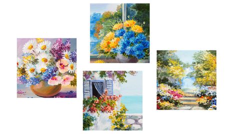 SET DI QUADRI – FIORI DIPINTI IN VASO CON NATURA - COLLEZIONI DI QUADRI - STAMPE E QUADRI