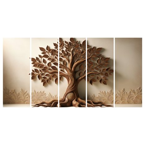5-TEILIGES WANDBILD BRAUNER LEBENSBAUM MIT 3D-EFFEKT - BILDER BÄUME DES LEBENS - BILDER