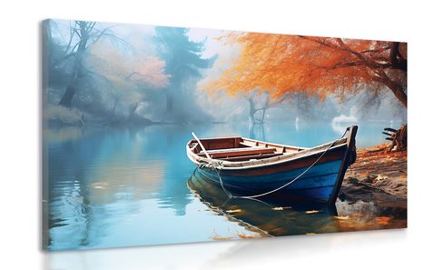 CANVAS PRINT A BOAT ON A DESERTED LAKE - PICTURES LAKES - PICTURES