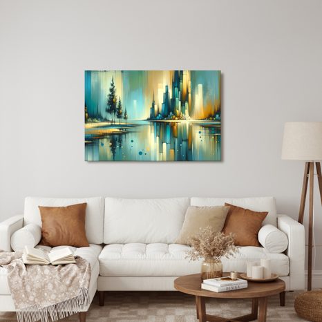 WANDBILD STÄDTISCHE LANDSCHAFT IM SPIEGELBILD - WANDBILDER ABSTRAKTE FORMEN - BILDER