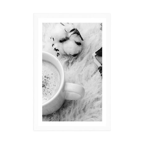 POSTER WITH MOUNT MORNING COFFEE IN BLACK AND WHITE - BLACK AND WHITE - POSTERS