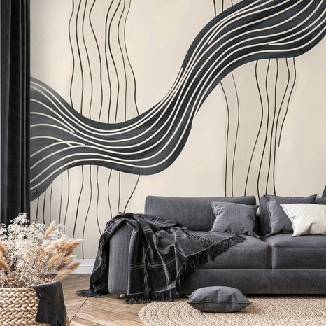TAPET AUTOADEZIV VALURI ABSTRACTE ALB-NEGRU - TAPET ABSTRACT - TAPETURI