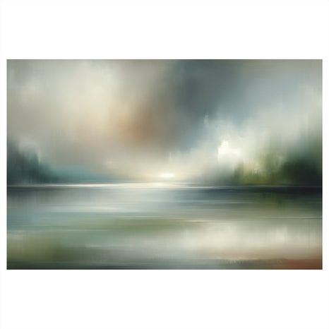 WANDBILD NEBLIGES PANORAMA MIT WASSERFLÄCHE - ABSTRAKTE BILDER - BILDER