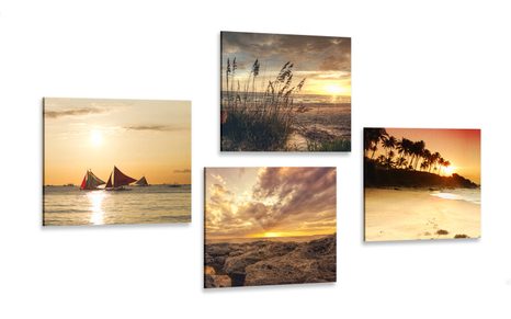 CANVAS PRINT SET MAGICAL SUNSET BY THE SEA - SET OF PICTURES - PICTURES