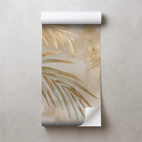 ZELFKLEVEND FOTOBEHANG GOUDEN PALMBLADEREN OP BEIGE ACHTERGROND - FOTOBEHANG BLADEREN - FOTOBEHANG