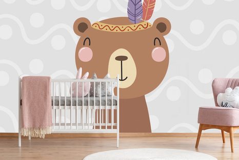 SAMOLEPÍCÍ TAPETA ROZTOMILÝ MEDVÍDEK S PEŘÍČKY - SAMOLEPÍCÍ TAPETY - TAPETY