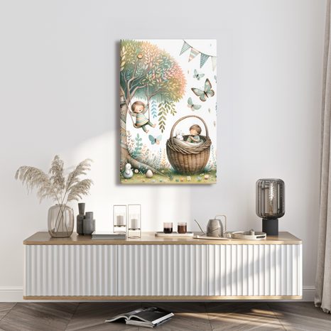 OBRAZ DETSKÝ DEŇ MEDZI STROMAMI A MOTÝĽMI - DETSKÉ OBRAZY ROZPRÁVKOVÉ BYTOSTI - OBRAZY