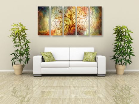 5-CZĘŚCIOWY OBRAZ DRZEWO Z KWIATEM ŻYCIA - OBRAZY DRZEWA ŻYCIA - OBRAZY