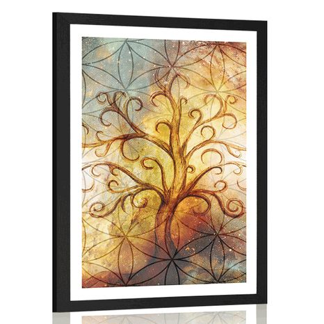 POSTER MIT PASSEPARTOUT BAUM DES MIT DER BLUME DES LEBENS - FENG SHUI - POSTER