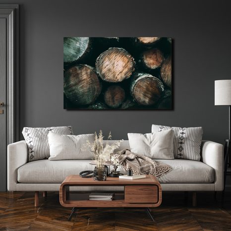 QUADRO SU TELA – TRONCHI DI LEGNO DA VICINO - QUADRI ALBERI E FOGLIE - STAMPE E QUADRI