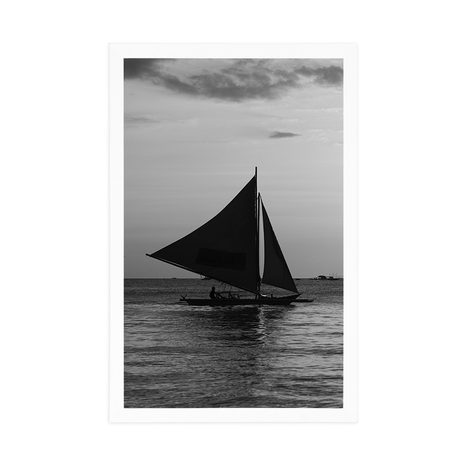 POSTER – SPLENDIDO TRAMONTO SUL MARE IN BIANCO E NERO - NERO E BIANCO - POSTER