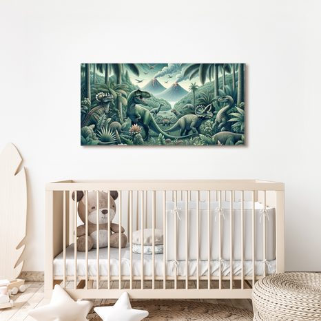 OBRAZ PRAVĚKÝ SVĚT DINOSAURŮ V DŽUNGLI - DĚTSKÉ OBRAZY ZVÍŘÁTKA - OBRAZY