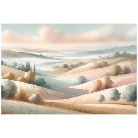CARTA DA PARATI – PAESAGGIO PASTELLO CON DOLCI COLLINE - CARTA DA PARATI CAMPI E PRATI - CARTA DA PARATI