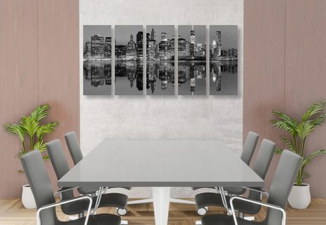 TABLOU 5-PIESE ORAȘUL MANHATTAN ÎN DESIGN ALB-NEGRU - TABLOURI ALB-NEGRU - TABLOURI