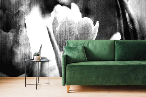 TAPETA ČERNOBÍLÉ TULIPÁNY V RETRO STYLU - ČERNOBÍLÉ TAPETY - TAPETY