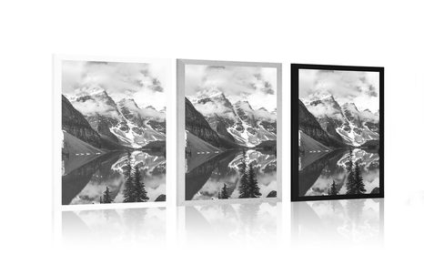 PLAKAT Z PASSE-PARTOUT PIĘKNY CZARNO-BIAŁY KRAJOBRAZ GÓRSKI - PRZYRODA - PLAKATY