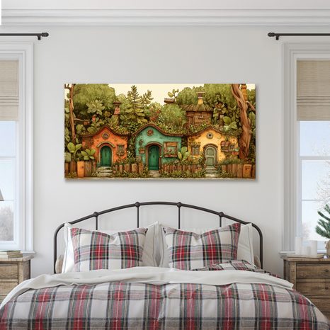 OBRAZ RUSTIKÁLNÍ DOMKY A ZELEŇ - BAREVNÉ DOMY - OBRAZY