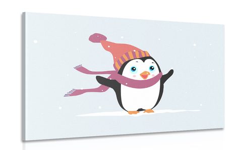 WANDBILD NIEDLICHER PINGUIN MIT EINER MÜTZE - BILDER FÜR KINDER - BILDER