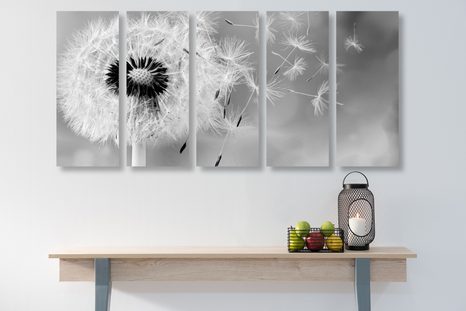 TABLOU 5-PIESE PĂPĂDIE MAGICĂ ÎN DESIGN ALB-NEGRU - TABLOURI ALB-NEGRU - TABLOURI