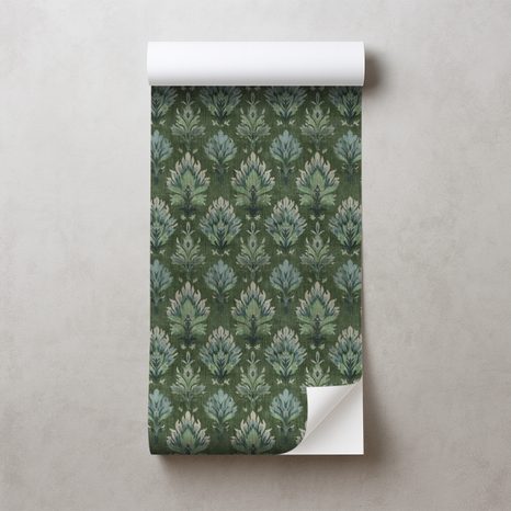 SAMOLEPÍCÍ TAPETA ZELENÉ VINTAGE ROSTLINNÉ ORNAMENTY - VZOROVANÉ TAPETY - TAPETY