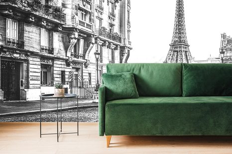 TAPETA ČIERNOBIELA EIFFELOVA VEŽA Z ULICE PARÍŽA - ČIERNOBIELE TAPETY - TAPETY