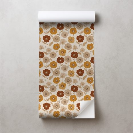 SAMOLEPÍCÍ TAPETA RETRO KVĚTINY V PODZIMNÍCH TÓNECH - VZOROVANÉ TAPETY - TAPETY