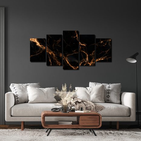 5-DÍLNÝ OBRAZ ZLATÉ ŽÍLY V TEMNOTĚ - MARBLE PICTURES - PICTURES