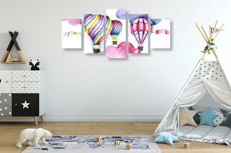 5-DÍLNÝ OBRAZ BALÓNKY VE VĚTRU - DĚTSKÉ OBRAZY - OBRAZY