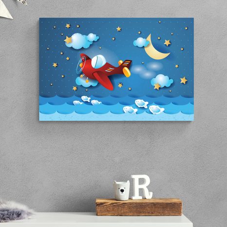 QUADRO SU TELA – VOLO CON AEROPLANINO - QUADRI PER BAMBINI - STAMPE E QUADRI