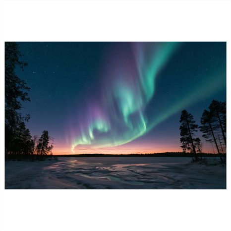 TABLEAU SUR TOILE – CIEL NOCTURNE AUX AURORES BORÉALES - TABLEAUX DES AURORES BORÉALES - TABLEAUX
