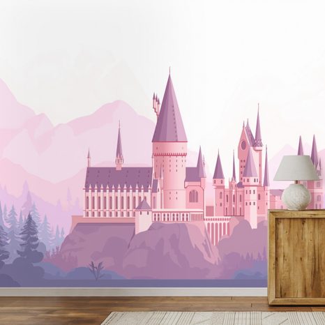 SAMOLEPÍCÍ TAPETA KOUZELNÝ RŮŽOVÝ HRAD V HORÁCH - DĚTSKÉ TAPETY - TAPETY