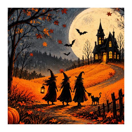 QUADRO SU TELA – SENTIERO DI HALLOWEEN VERSO LA CASA OSCURA - QUADRI HALLOWEEN E HORROR - STAMPE E QUADRI