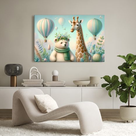 OBRAZ MEDVÍDEK A ŽIRAFA - DĚTSKÉ OBRAZY ZVÍŘÁTKA - OBRAZY