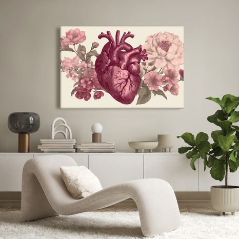 WANDBILD HERZ UND BLUMEN IN HARMONIE - BILDER BLUMEN - BILDER