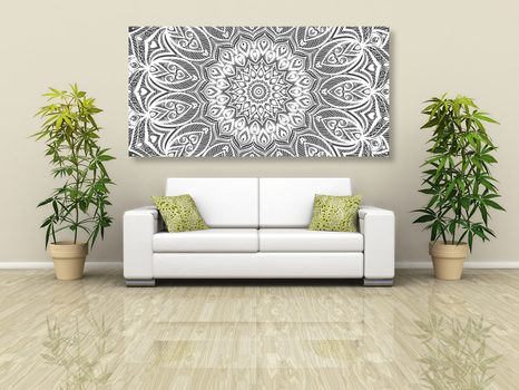 OBRAZ MANDALA HARMONII W WERSJI CZARNO-BIAŁEJ - OBRAZY CZARNO-BIAŁE - OBRAZY