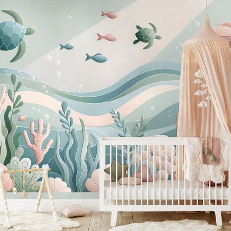 TAPETE UNTERWASSERWELT MIT SCHILDKRÖTEN - TAPETEN NACH MOTIV - TAPETEN