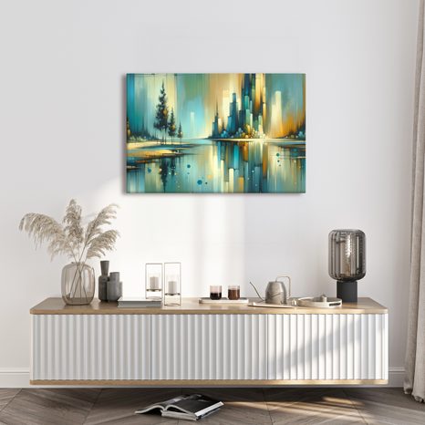 WANDBILD STÄDTISCHE LANDSCHAFT IM SPIEGELBILD - WANDBILDER ABSTRAKTE FORMEN - BILDER