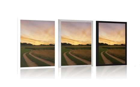 PLAKÁT ZAPADAJÍCÍ SLUNCE NAD KRAJINOU - PŘÍRODA - PLAKÁTY